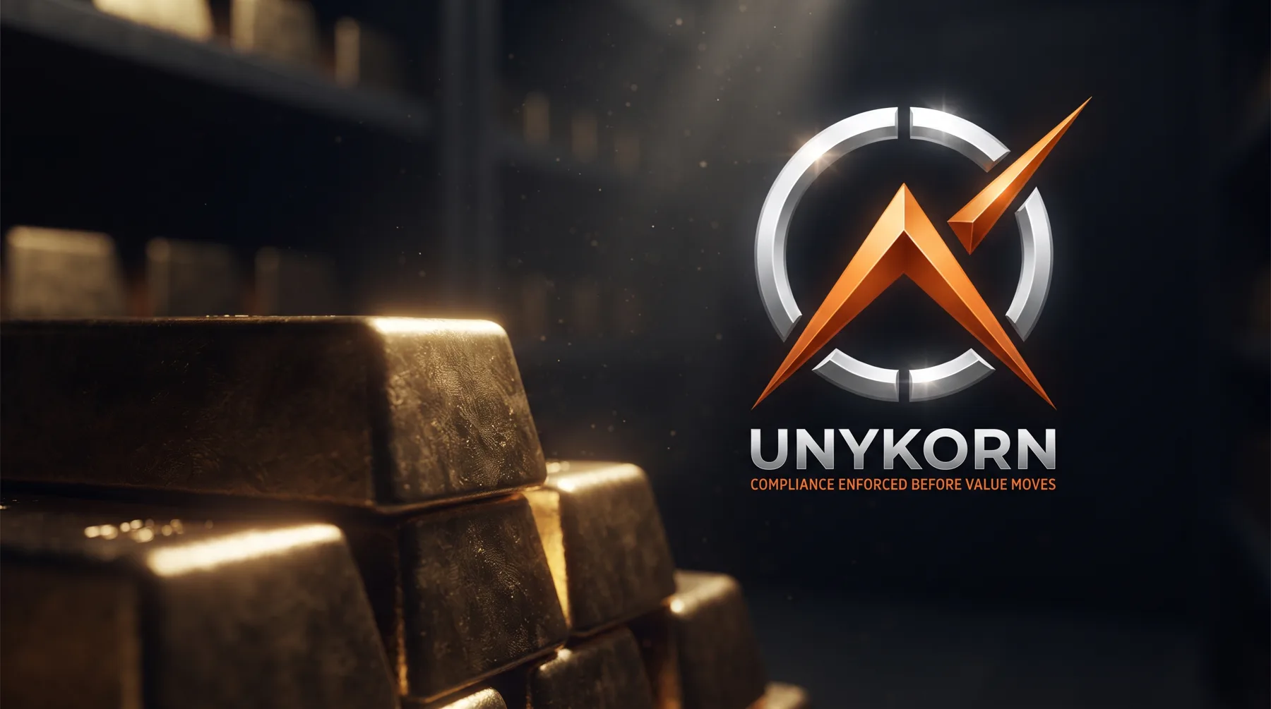 Gold bars in a vault behind the Unykorn compliance gate